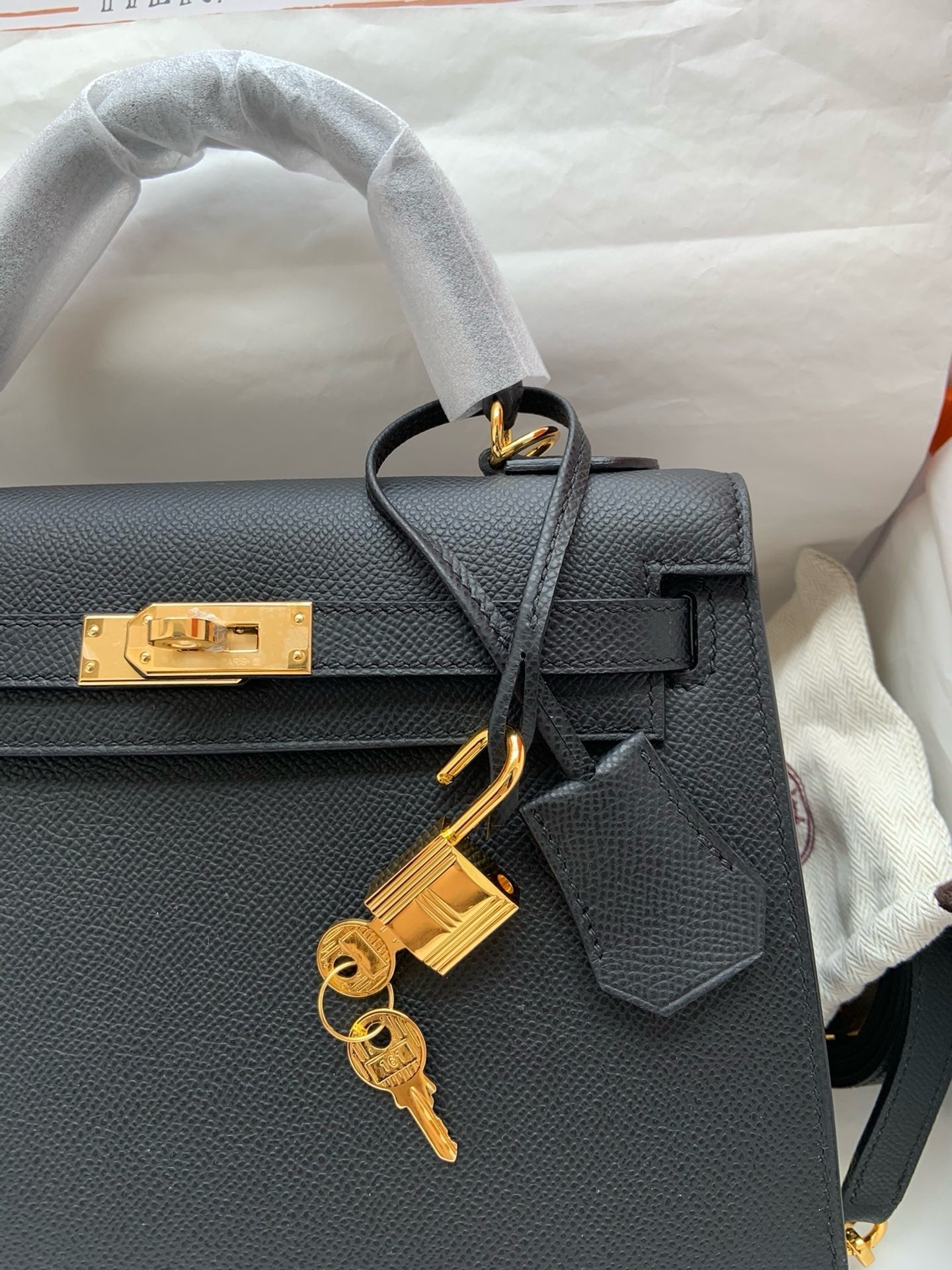 HERM Kelly, 25cm, Noir, Epsom