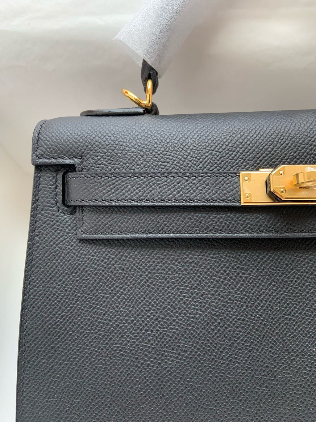 HERM Kelly, 25cm, Noir, Epsom
