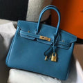 HERM Birkin 25cm Bag In Blue Jean Clemence Leather GHW