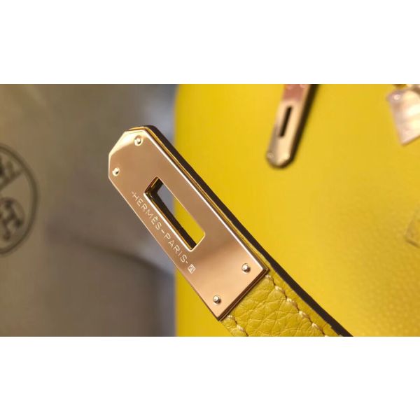 HERM Birkin 25cm Bag In Yellow Clemence Leather GHW