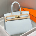 HERM Birkin 30cm Bag In Blue Brume Clemence Leather GHW