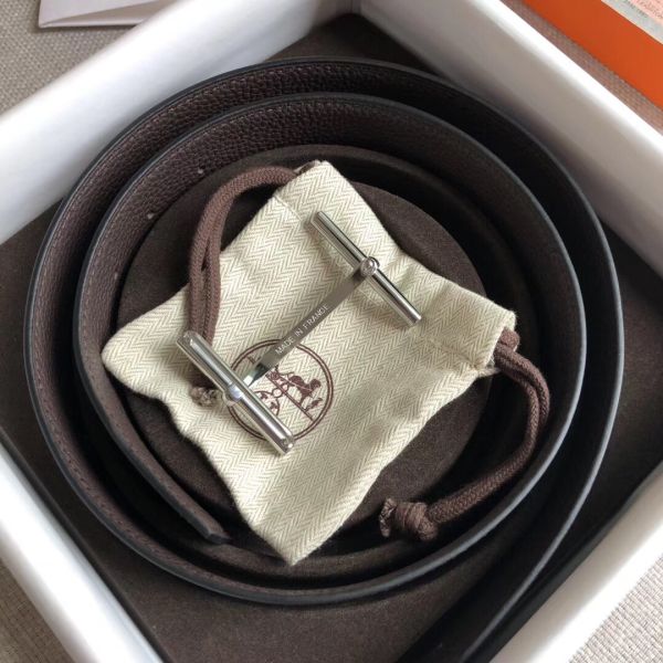 HERM H d'Ancre Reversible Belt In Cafe/Noir Leather