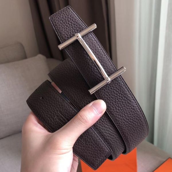 HERM H d'Ancre Reversible Belt In Cafe/Noir Leather