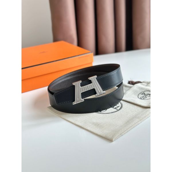 HERM H Take Off Reversible Belt 32MM in Chocolate Clemence Leather