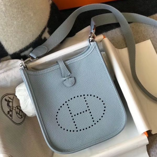 HERM Evelyne III TPM Bag In Blue Lin Clemence Leather