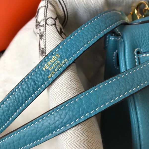 HERM Kelly 20cm Bag In Blue Jean Clemence Leather GHW