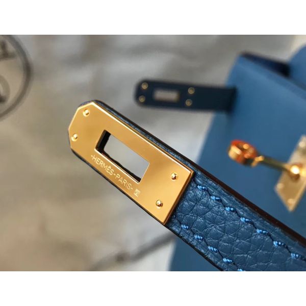HERM Kelly 25cm Retourne Bag In Agate Blue Clemence Leather