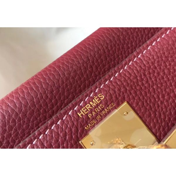 HERM Kelly 25cm Retourne Bag In Bordeaux Clemence Leather