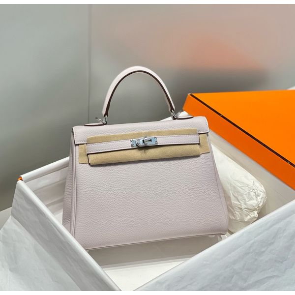 HERM Kelly 25cm Retourne Bag In Mauve Pale Clemence Leather