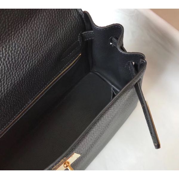 HERM Kelly 25cm Retourne Bag In Black Clemence Leather