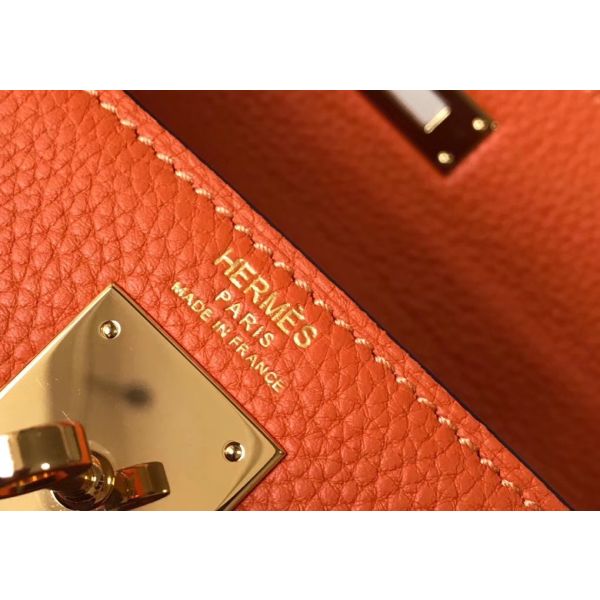 HERM Kelly 25cm Retourne Bag In Orange Togo Leather