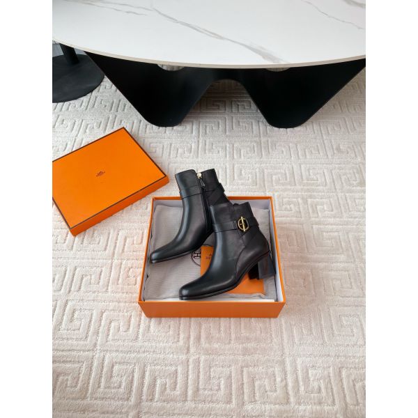 HERM Jill 60 Ankle Boots in Black Calfskin