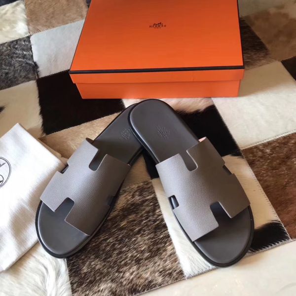 HERM Izmir Sandals In Grey Epsom Leather