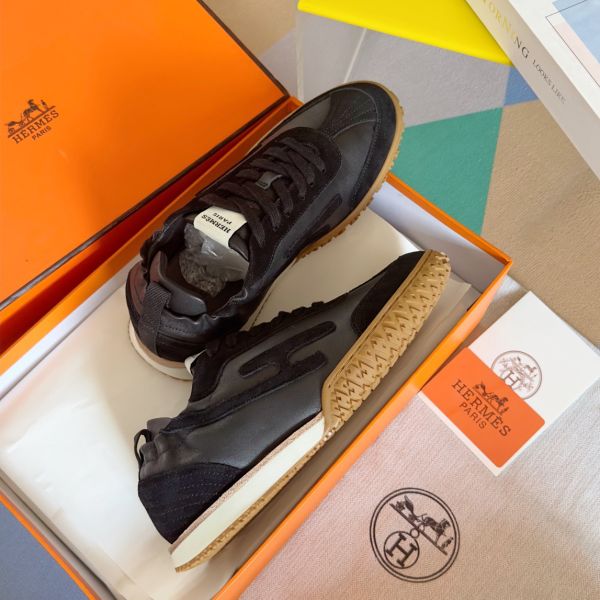 HERM Men's Jet Sneakers in Black Nappa Leather