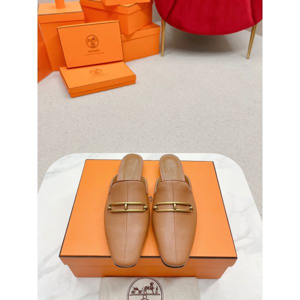 HERM Esmee Mules in Brown Calfskin