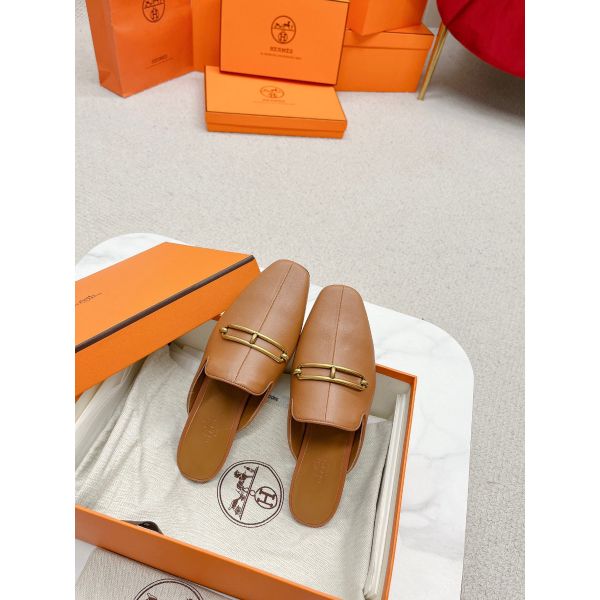 HERM Esmee Mules in Brown Calfskin
