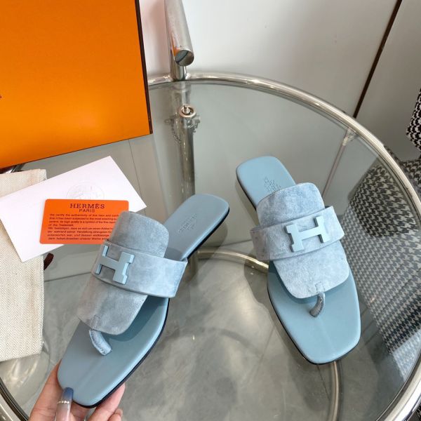 HERM Galerie Sandals In Vert D'eau Suede Leather