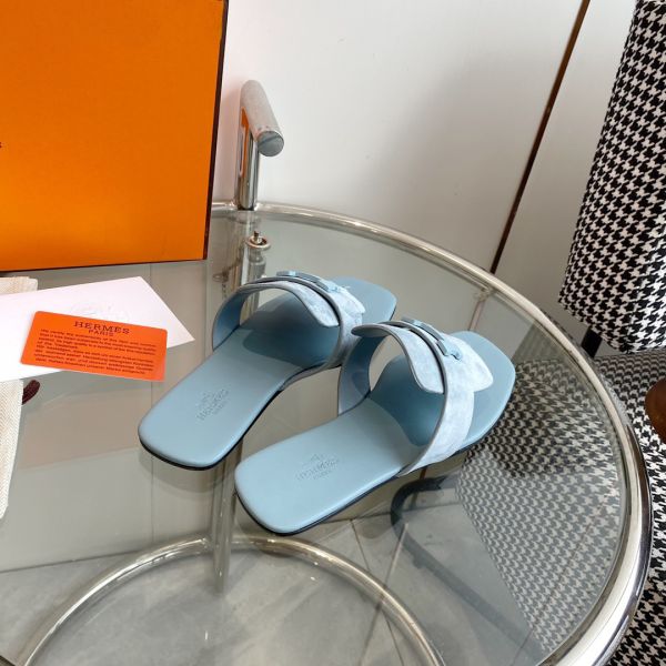 HERM Galerie Sandals In Vert D'eau Suede Leather