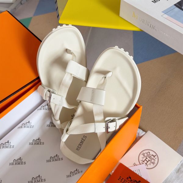HERM Inboard Sandals in White Leather and Ribbon