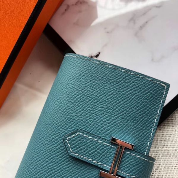 HERM Bearn Mini Wallet In Blue Jean Epsom Leather
