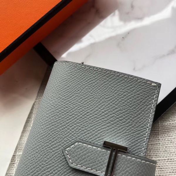 HERM Bearn Mini Wallet In Blue Lin Epsom Leather