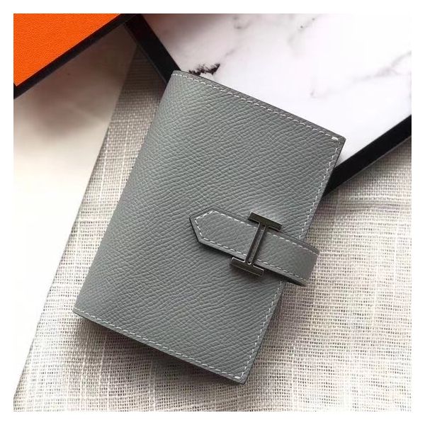 HERM Bearn Mini Wallet In Blue Lin Epsom Leather