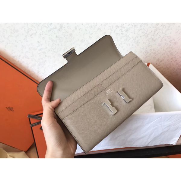 HERM Constance Long Wallet In Grey Epsom Leather
