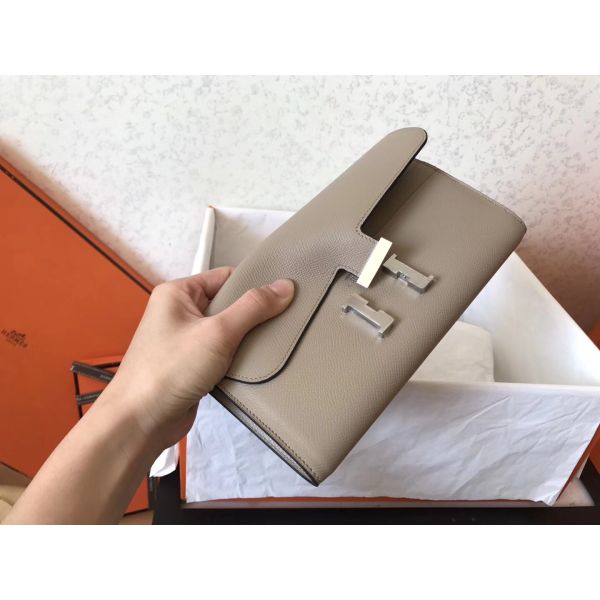 HERM Constance Long Wallet In Grey Epsom Leather