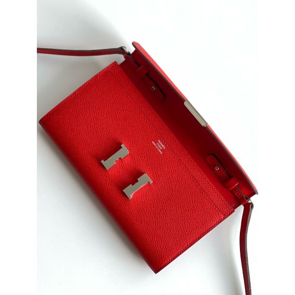 HERM Constance To Go Wallet in Red Epsom Calfskin